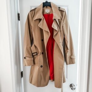 LOFT Classic Tan Trench Coat with Vibrant orange Interior